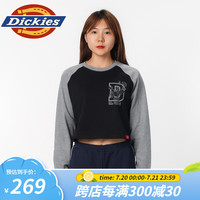 dickies卫衣 女式印花短款插肩袖毛圈布舒适圆领卫衣 DK0A87CM 黑色 L