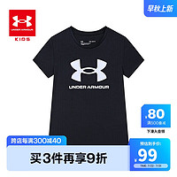 安德玛（Under Armour）儿童T恤夏季女大童短袖经典LOGO上衣半袖1361182 黑色 160cm 