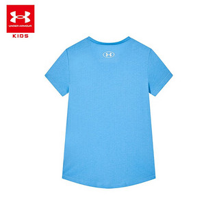 安德玛（Under Armour）儿童T恤夏季女大童短袖经典LOGO上衣半袖1361182 蓝色 140cm 