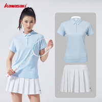 川崎川崎羽毛球服女运动翻领polo透气短袖+短裙套服 库可冰蓝色短袖/白色百褶裙 M