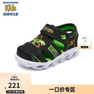 SKECHERS 斯凯奇 儿童2024夏季男童时尚包头凉鞋轻便休闲闪灯鞋400612N 黑色/柠檬色/BKLM 24码