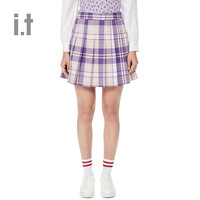 it :CHOCOOLATE女装半身裙夏季美式复古格子百褶短裙9589