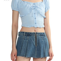 it vesta pink女装合身短袖上衣休闲夏季木耳边露脐衫0125K