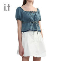 it vesta pink女装泡泡袖短款牛仔上衣2024夏季青春时尚111AM