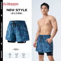 卡帕（Kappa）泳裤男士泳衣假两件双层防尴尬宽松大码平角速干游泳衣冲浪装备 M(体重40~50kg)