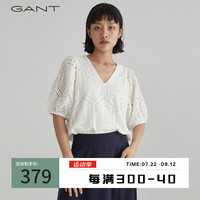 GANT甘特夏季女士宽松廓形镂空优雅V领泡泡袖衬衫|4311182 113米白色 36