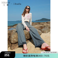 三彩2024夏季新款显瘦窄版阔腿裤牛仔裤高腰宽松长裤女 雾霾蓝 1