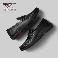 七匹狼（SEPTWOLVES）官方头层牛皮豆豆鞋男休闲皮鞋一脚蹬男鞋D8333433274