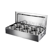 全适不锈钢调料罐存料留样箱带盖味盒8头 商用超大调料器皿味盅八罐 不锈钢调料罐8味盅组合整套