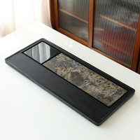 咪曦乌金石茶盘托盘天然国画石茶台一体式排水功夫茶具 润道60*30*3cm