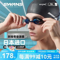 SWANS泳镜男女防水防雾高清专业竞速镀膜游泳眼镜游泳装备黑色