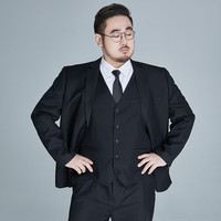乐玥桐大码西服套装男商务休闲宽松胖子正装加肥加大纯色西装西裤衬衫 黑色西服+西裤+衬衫 7XL/210(240-260斤)