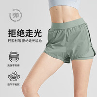 麒麟羊(Qilinyang)运动短裤假两件锻炼跑步裤防走光裤女夏裤 梦幻绿 L