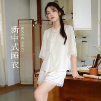 古今 GUJIN【新中式盘扣】高级感国风冰丝睡衣女士夏季薄款可外穿家居服套装