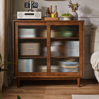 家逸实木餐边柜客厅边柜酒柜茶水柜置物柜靠墙柜子储物柜厨房碗柜 100cm双开门胡桃色