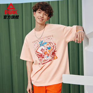 匹克短袖男夏季篮球印花宽松透气上衣潮流百搭运动速干t恤DF642291 桃粉 S