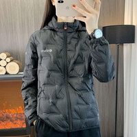 杰丽·莫克户外白鸭绒羽绒服女秋冬季防风轻薄保暖运动休闲连帽登山服外套潮 暗黑色 XL