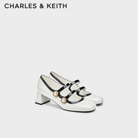 CHARLES&KEITH24秋新品法式拼色珍珠粗跟玛丽珍小香风高跟鞋女CK1-60280446
