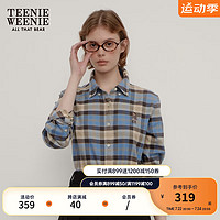 Teenie Weenie小熊2024秋季学院风格纹长袖衬衫休闲上衣女 蓝色 155/XS