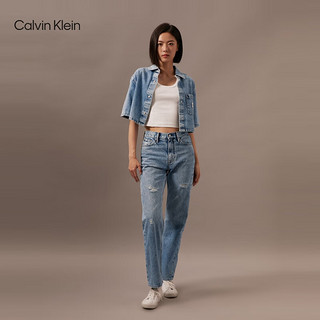 Calvin Klein Jeans【明星同款】24早秋女ck复古经典贴袋短款牛仔衬衫J223959 1AA-牛仔浅蓝 S