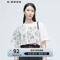 S.DEER圣迪奥女装夏季休闲抽象涂鸦愫白短款宽松衬衫女S20280421 白色/90 S/160