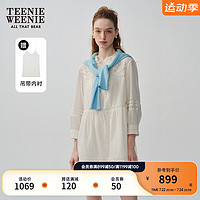 Teenie Weenie小熊蕾丝连衣裙女2024年夏季设计感法式绣花长袖连衣裙 白色 170/L