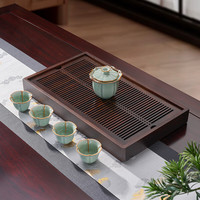 汉唐（hantang）家用功夫茶盘 排储两用大号实木茶台 大容量储水式茶托盘茶具套装 黑紫檀欢享+静意盖碗5件套