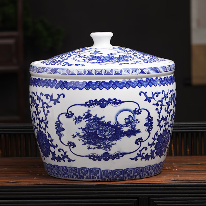 厚古薄今 景德镇陶瓷米缸家用带盖10kg20斤30斤装密封桶防潮防虫米罐储米箱 10斤-喜鹊登枝