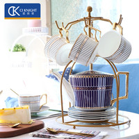 瓷侠客 欧式咖啡具套装家用骨瓷咖啡杯碟轻奢英式红茶杯办公室陶瓷杯 神秘之约 时尚版 4杯4碟1壶1架子