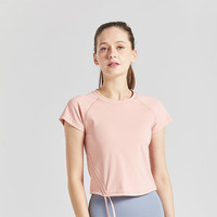 麒麟羊（Qilinyang）女夏季瑜伽服上衣短袖跑步形体运动速干房短袖 胭脂橙 L 