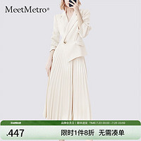 移动端、京东百亿补贴：MeetMetro 玛依尔西装连衣裙女2024春季质感职业通勤百褶裙 浅杏 L