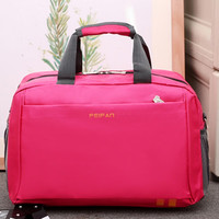 佳品优韩版手提旅行包防水大容量男运动包女长短途行李包单肩旅行袋 玫红色 大号(长50*宽23*高33cm)
