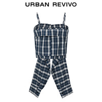 URBAN REVIVO 女士复古时髦设计感撞色格子吊带衫 UWL240075 深蓝色格子 S