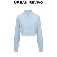 URBAN REVIVO 女士休闲撞色条纹短款长袖开襟衬衫 UYU240001 蓝色条纹 S