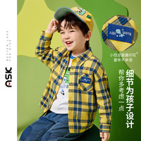 ASK JUNIOR男童衬衫2024秋装小童时尚格子衬衫舒适纯棉上衣 黄色 90