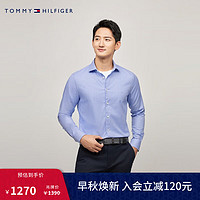 TOMMY HILFIGER24秋冬男装商务休闲小提花微弹修身长袖衬衫MW0MW37337 蓝白格纹0MS 37