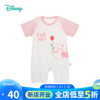 迪士尼宝宝（Disney Baby）童装女童短袖连体衣可爱米妮肩开连体衣24年夏 粉白 66