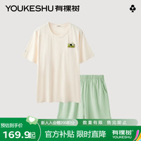 有棵树 YOUKESHU植物停螨衣情侣睡衣女防螨家居服男宽松短袖套装夏薄女米黄M