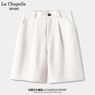 La Chapelle Sport拉夏贝尔西装短裤女夏季职场穿搭高腰显瘦简约宽松直筒五分裤子女 米白色(纯色) XL(130-150斤)