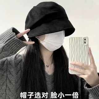 九寸阳光贝雷帽女秋冬大头围三合一百搭显脸小秋冬八角帽时尚遮脸堆堆帽 黑色