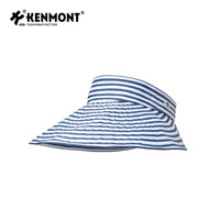 卡蒙(Kenmont)百搭黑白条纹空顶防晒帽女夏沙滩速干透气可折叠遮脸遮阳帽6046 石洗蓝 可调节(55-60cm)配送收纳袋