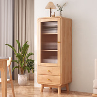 雅客集餐边柜实木储物柜一体靠墙柜子客厅收纳置物柜厨房备餐柜家用边柜 原木色【高柜50*40*130cm】
