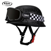 KEAZ摩托车头盔碳纤维夏季复古半盔德式M35大兵盔男女巡航机车钢盔 锻造纹碳纤维哑黑+038风镜 XL(60-61cm)
