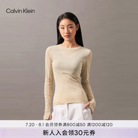 Calvin Klein Jeans24早秋新款女士休闲舒适ck微透明纯棉打底衫长袖T恤J224335 RAE-卡其