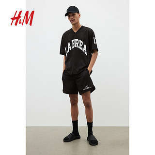 H&M2024夏季男装宽松版印花V领T恤1233092 黑色/La Brea 165/84 XS