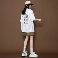 述超少女高中生特大码夏短袖初中生半袖短裤套装女夏宽松纯棉时尚 白色上衣+咖啡短裤 【套装】 L（105斤-130斤）