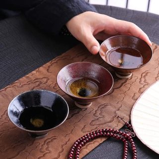哲选 建盏大师级主人杯高档茶杯斗笠杯 彩金束口杯-龙