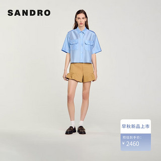 SANDRO2024早秋女装设计感后背印花光泽感短袖衬衫SFPCM01210 40/天蓝色 0