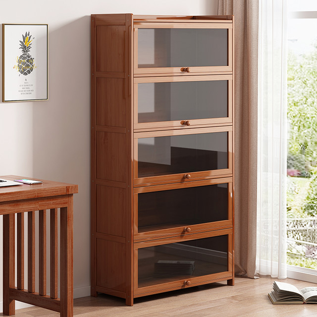 YONGJUE 永爵 书架置物架落地书柜储物柜一体靠墙收纳家用多层带门防尘展示柜子