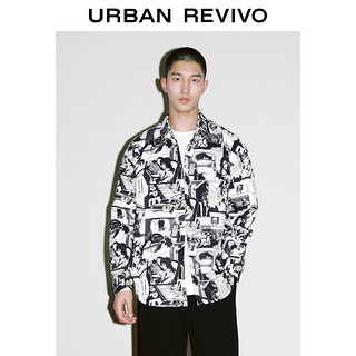 URBAN REVIVO UR2024春季新款男装时尚漫画印花超宽松长袖开襟衬衫UMV240010 黑灰色印花 S(XS-S)